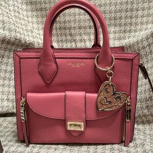 🔥 Henri Bendel Pink leather Mini Rivington with bag charm.